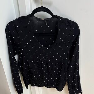 Maje Black Blouse with White Star Print